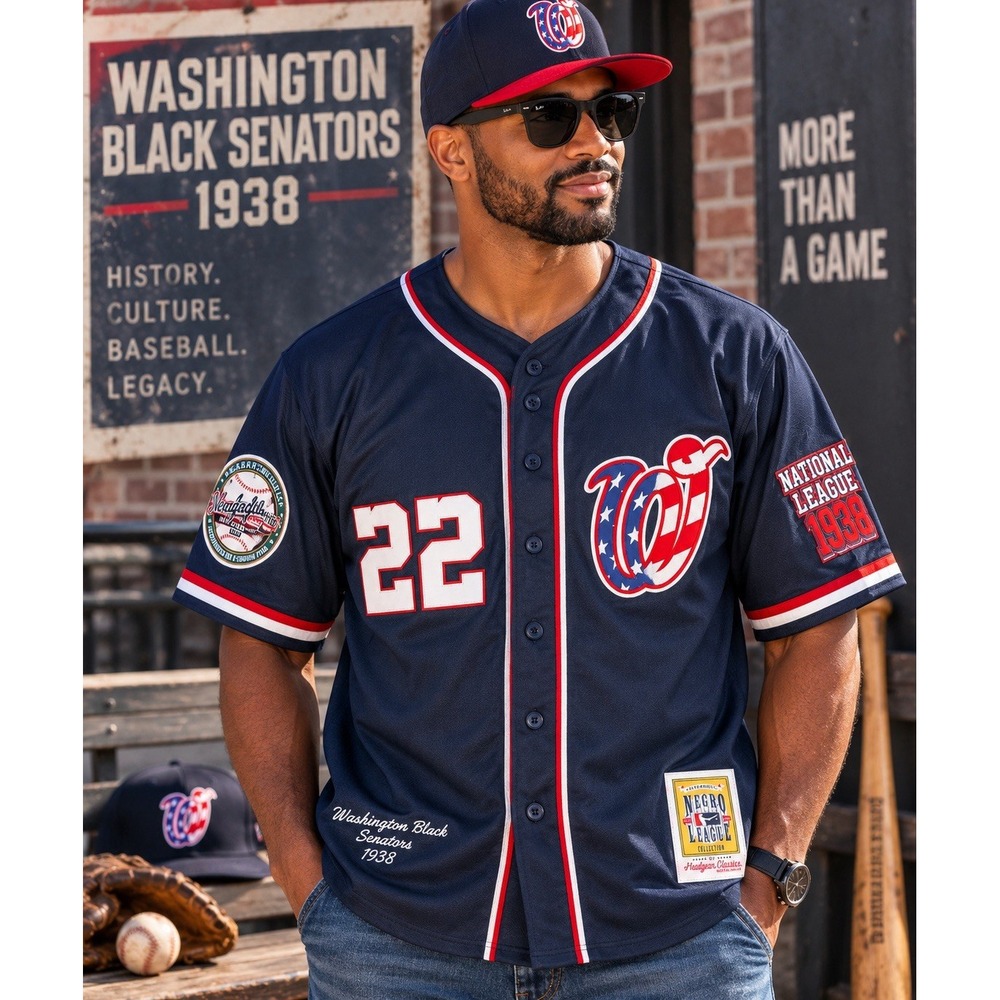 Headgear Classics Washington Black Senators 1938 Negro League Jersey M NWT